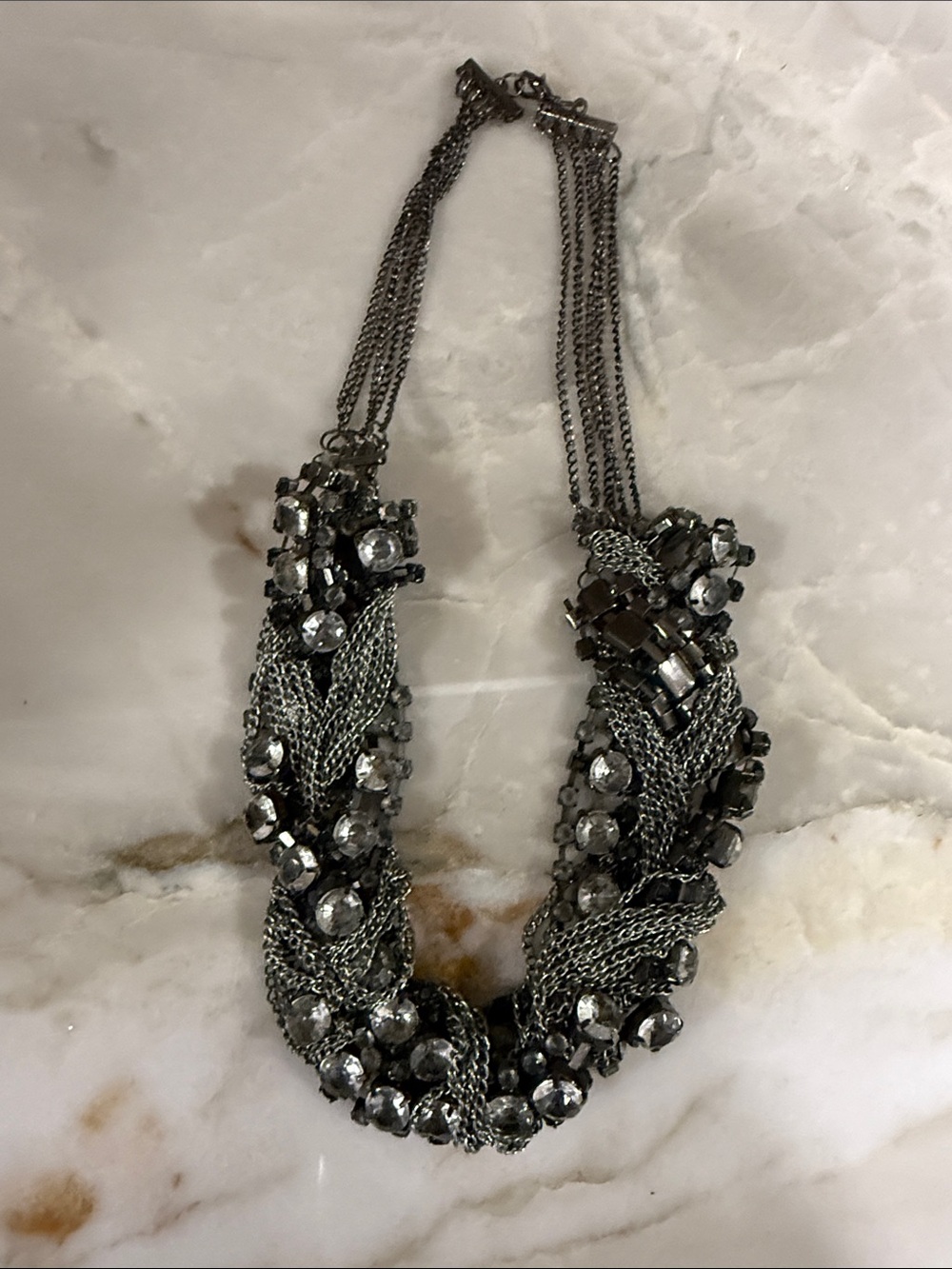 Gunmetal Crystal Multi-Strand Statement Necklace